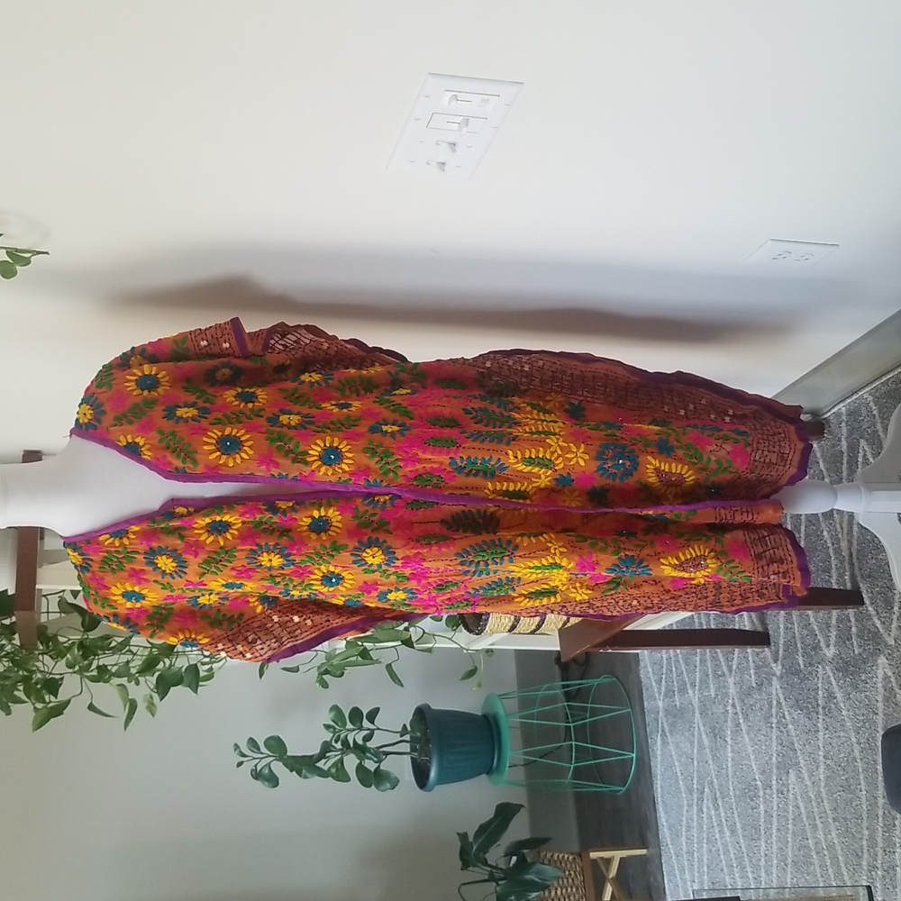 Coloful hand embroidered shawl, beach cover